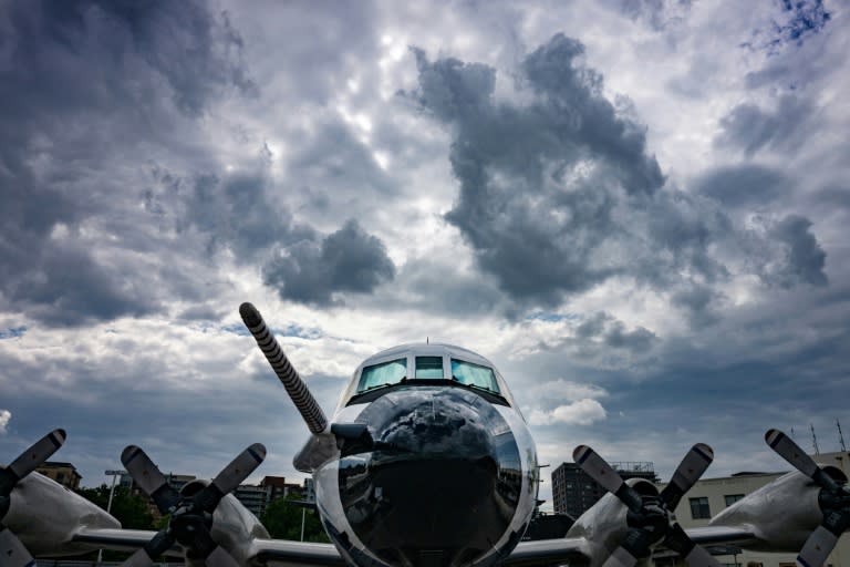 A WP-3D Orion aircraft, nicknamed 'Kermit,' has been flying into the powerful hurricanes since the 1970s, but the turboprop has been refurbished with state-of-the-art meteorological equipment (Jim WATSON)
