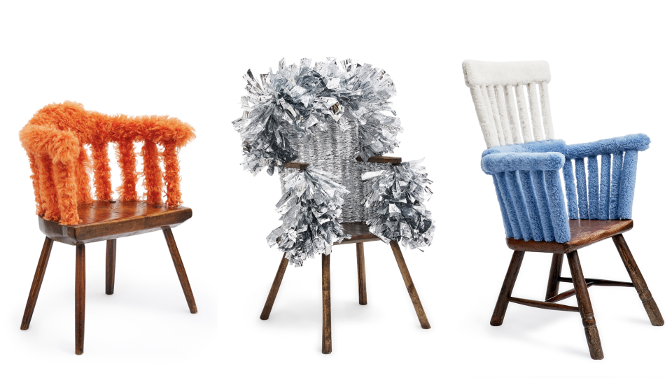 The Loewe Chairs project for Milan Design Week features embellished stick chairs.