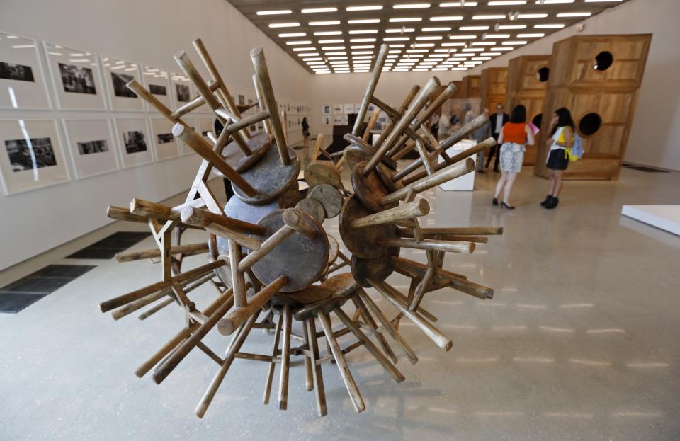 A work titled "grapes" by artist Ai Weiwei of China is displayed during a media tour of the Perez Art Museum Miami (PAMM) in Miami, Florida