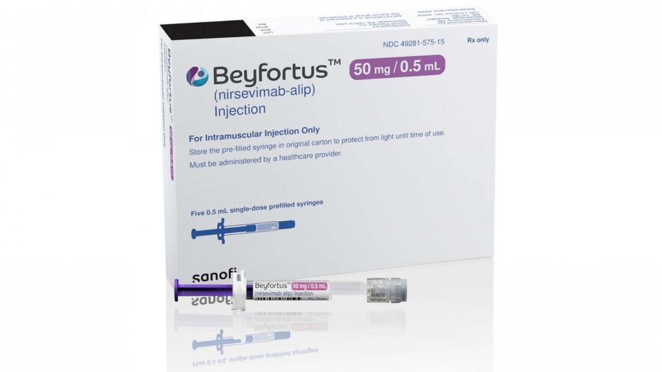 PHOTO: This illustration provided by AstraZeneca depicts packaging for their medication Beyfortus. (AstraZeneca via AP)