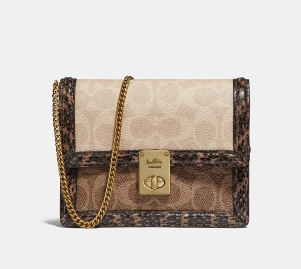 Hutton Belt Bag In Blocked Signature Canvas With Snakeskin Detail. Image via Coach.