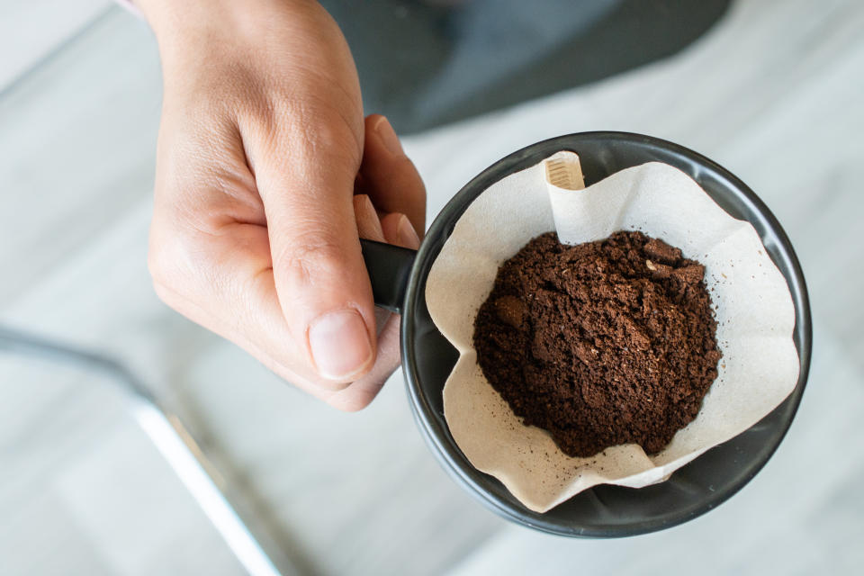 Conceptual of how to making drip coffee by herself.