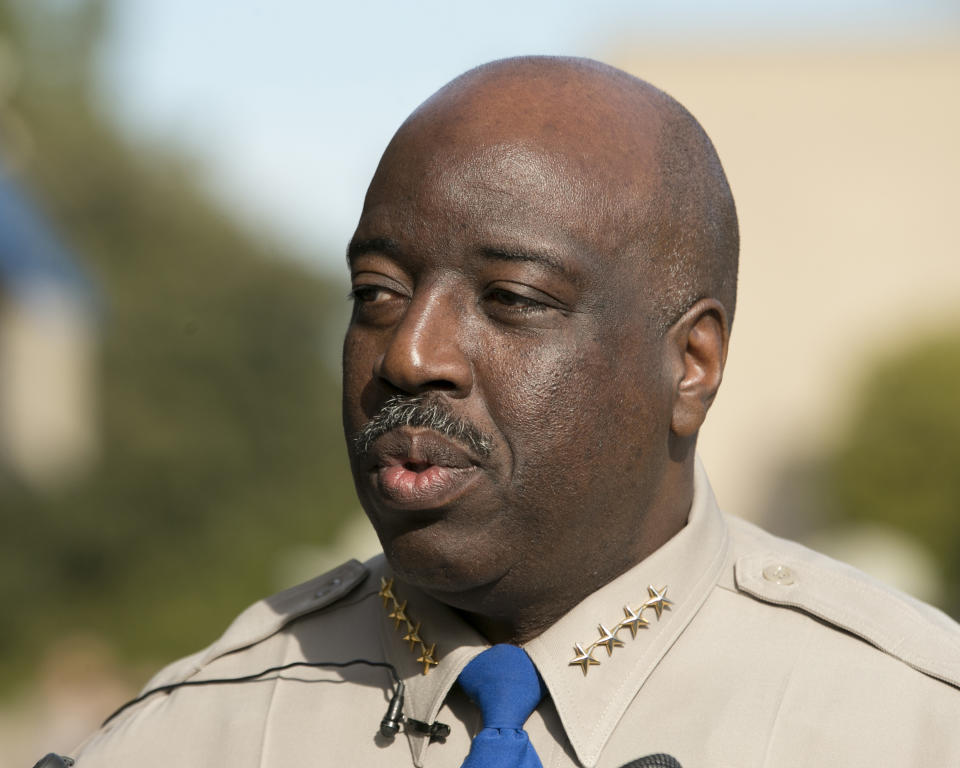 FILE - This Dec. 27, 2017 file photo shows California Highway Patrol Commissioner Warren Stanley at the CHP Academy in West Sacramento, Calif. The California Highway Patrol has suspended the police powers of numerous officers and supervisors in the agency's East Los Angeles office after discovering fraudulent overtime records. Chief Mark Garrett said at a news conference Friday, Feb. 1, 2019 that an investigation has uncovered at least $360,000 in fraudulent overtime pay in 2017 and 2018. Stanley said in a news release that he was appalled by the fraudulent overtime. (AP Photo/Rich Pedroncelli, File)