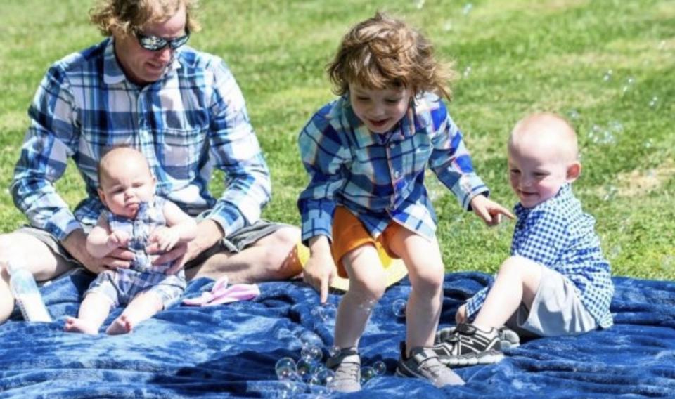 Undated family handout photo of Eric Denton with Joanna, 3; Terry, 2; and Sierra, 6 months. -