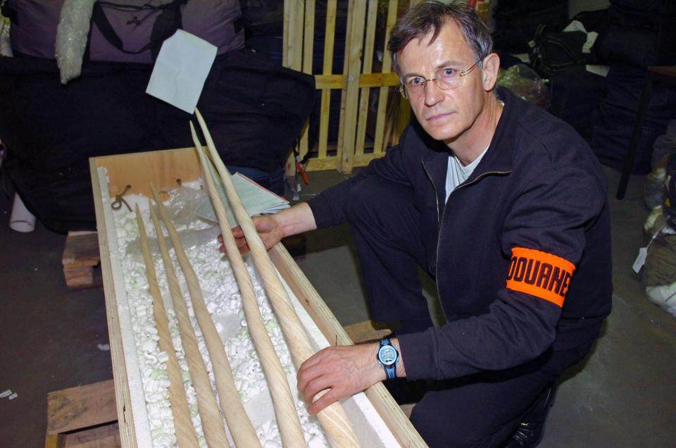 A handout photo from French Customs taken 24 April 2007 shows five narwhal tuskd seized by Customs at the end of March at Lyon Saint-Exupery airport from an aircraft from Canada. Canada authorises the sale and export of these tusks but France abides by a convention on endangered species and does not allow the import.