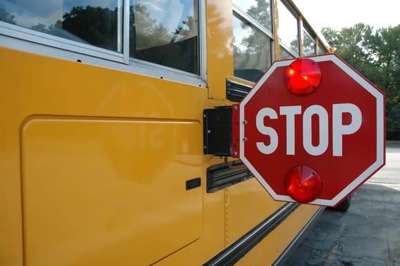 Stop sign on a yellow school bus
