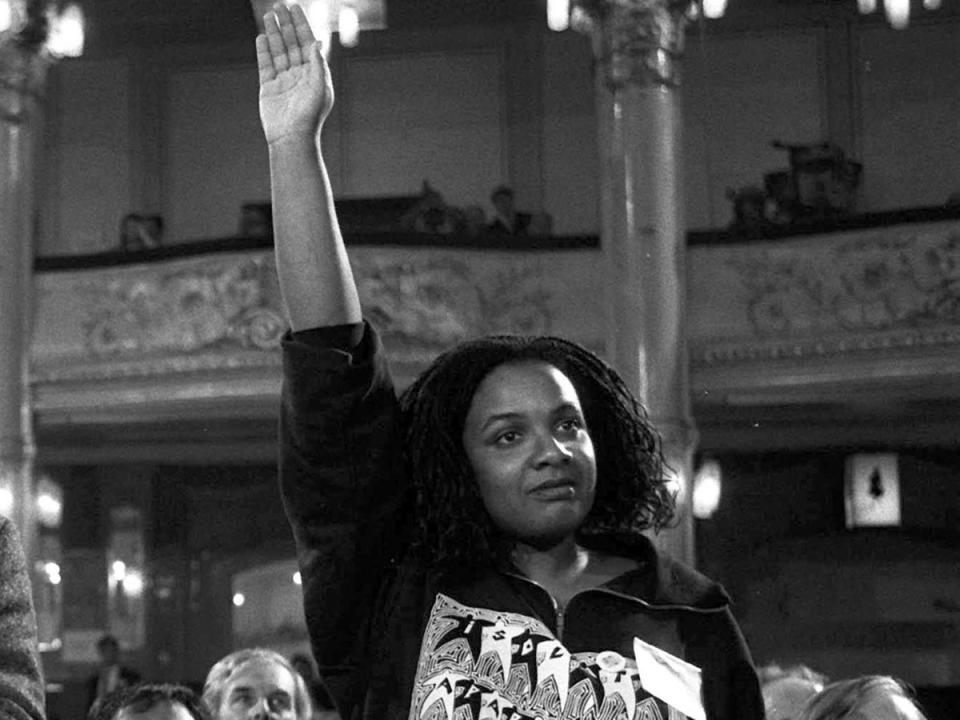 Get up, stand up: Abbott during the debate on the creation of separate black sections within the Labour Party at the 1988 annual conference in Blackpool (PA)