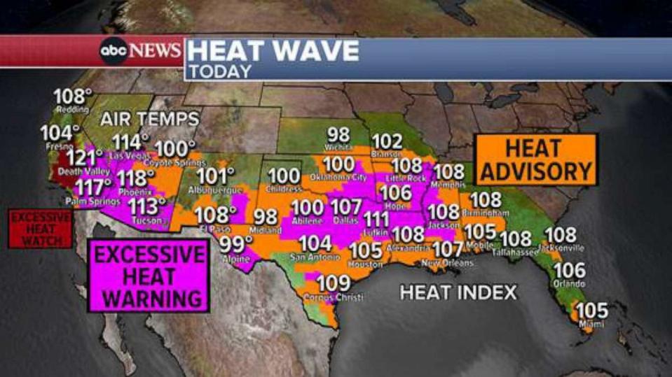 PHOTO: Heat Wave Today Map (ABC News)