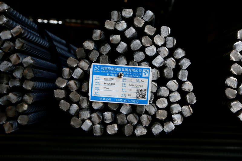 FILE PHOTO: Stacks of rebar await delivery at Shanxi Zhongsheng Iron and Steel in Fenyang