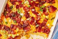 <p>Riced cauliflower adds bulk to this casserole without the heaviness of potatoes or bread. Crispy bacon and creamy cheese make it feel like the perfect breakfast bite. Feel free to swap out the whole milk with a lighter option for an even better-for-you plate. </p><p><em><a href="https://www.delish.com/cooking/recipe-ideas/recipes/a51520/loaded-cauliflower-breakfast-bake-recipe/" rel="nofollow noopener" target="_blank" data-ylk="slk:Get the recipe from Delish »;elm:context_link;itc:0;sec:content-canvas" class="link ">Get the recipe from Delish »</a></em></p>