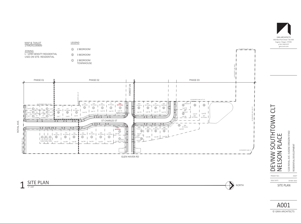 The Nelson Place subdivision is nearing the completion of Phase one in the Bethel neighborhood. Developer DevNW's funding proposal provides a design document outlining the final project's intended layout.