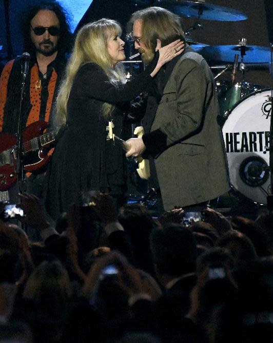 Stevie Nicks, left, and honoree Tom Petty perform "Stop Draggin' My Heart Around" at the MusiCares Person of the Year tribute at the Los Angeles Convention Center on Friday, Feb. 10, 2017. (Photo by Chris Pizzello/Invision/AP)