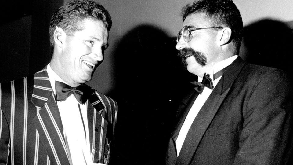 Dean Jones and Merv Hughes, pictured here at an Allan Border tribute dinner in 1994.