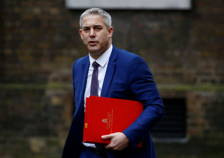 Britain's Secretary of State for Exiting the European Union Stephen Barclay is seen outside Downing Street in London, Britain March 19, 2019. REUTERS/Henry Nicholls