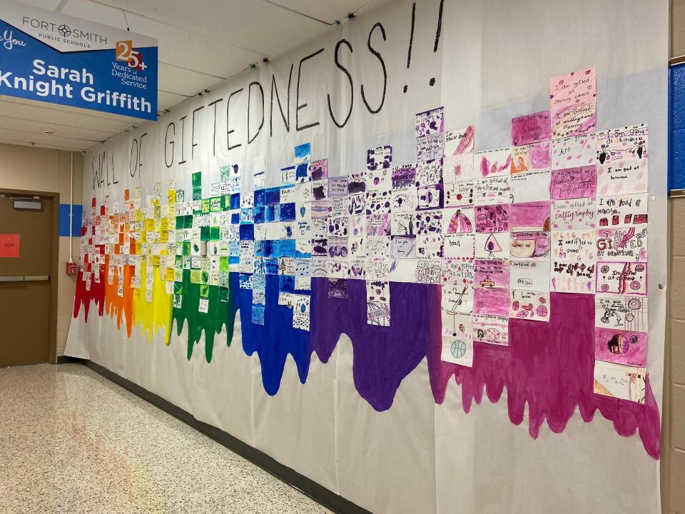 Wall of giftedness in Spradling Elementary school to remind students of their individual talents.