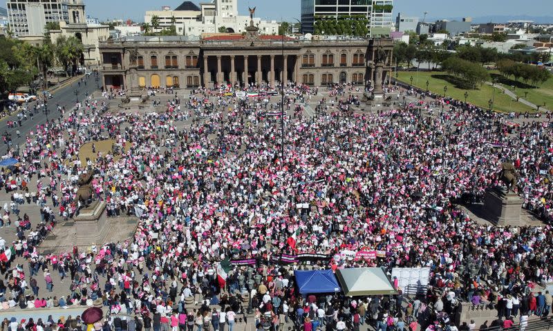 FILE PHOTO: Protest against Mexico's President Lopez Obrador's electoral reform, in Monterrey