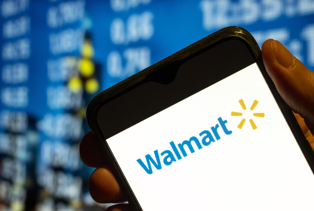 CHINA - 2022/07/25: In this photo illustration, the American multinational department stores Walmart logo is displayed on a smartphone screen. (Photo Illustration by Budrul Chukrut/SOPA Images/LightRocket via Getty Images)