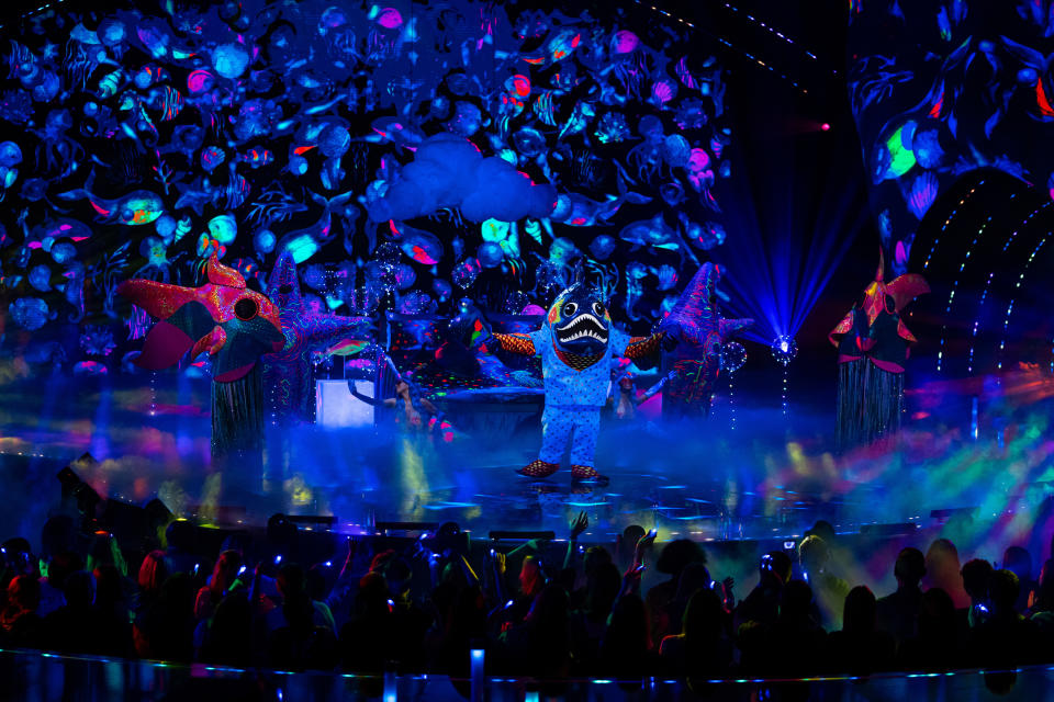 This image and the information contained within it is strictly embargoed until 00:00 Tuesday 13 February 2024. From Bandicoot TV. The Masked Singer: on ITV1 and ITVX. Pictured: Piranha. This photograph is (C) Bandicoot TV and may only be reproduced for editorial purposes directly related to the above programme or event or ITV plc. This photograph must not be manipulated (other than simple cropping) in any way that alters the visual appearance of the person photographed and is considered detrimental or inappropriate by ITV plc Picture Desk. This photograph may not be syndicated to any other company, publication or website, or permanently archived without express written permission from ITV Picture Desk. Full terms and conditions can be found on the website www.itv.com/presscentre/itvpictures/terms. For further information please contact: michael.taiwo1@itv.com                              