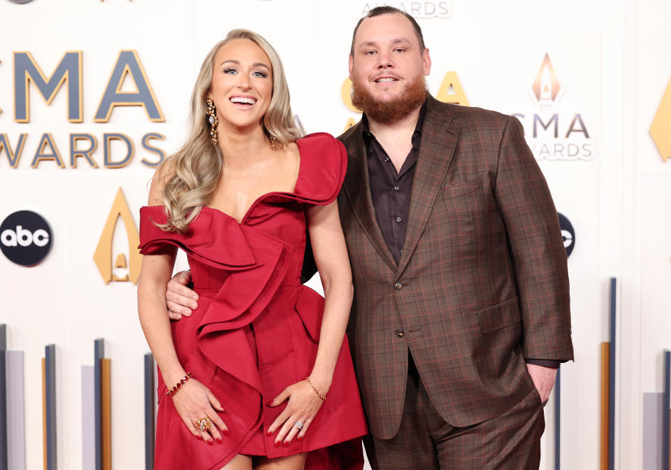Nicole Hocking and Luke Combs at The 57th Annual CMA Awards at Bridgestone Arena in Nashville, Tennessee on November 8, 2023.