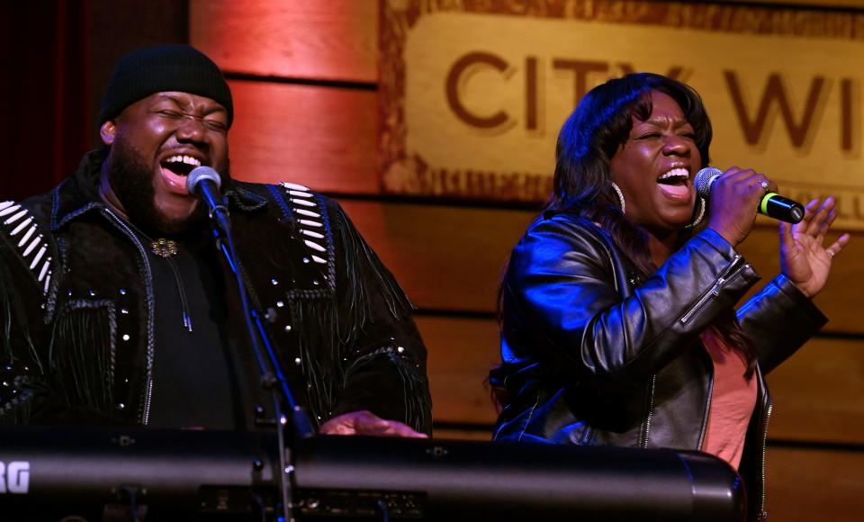 Michael Trotter Jr. and Tanya Trotter of The War and Treaty perform at the CMT Next Women of Country event on Wednesday, Sept. 28, 2022, in Nashville, Tenn. 