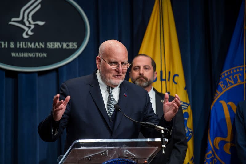 U.S. health officials hold news conference to discuss coronavirus outbreak at the Health and Human Services Department in Washington
