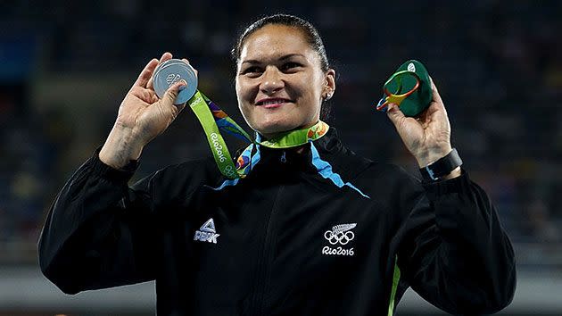 Adams shows off her silverware. Source: Getty.