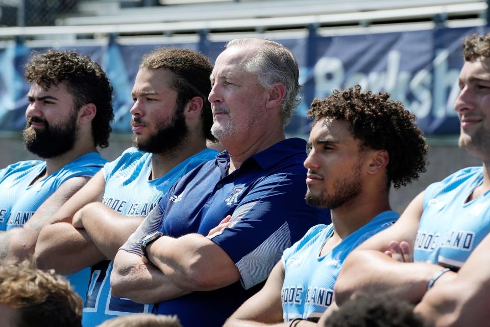 URI football players at photo day on Thursday at Meade Stadium on the Kingston campus.