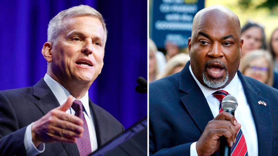 North Carolina’s Democratic Attorney General Josh Stein, left, is running for governor in 2024 against Republican Lt. Gov. Mark Robinson, right.