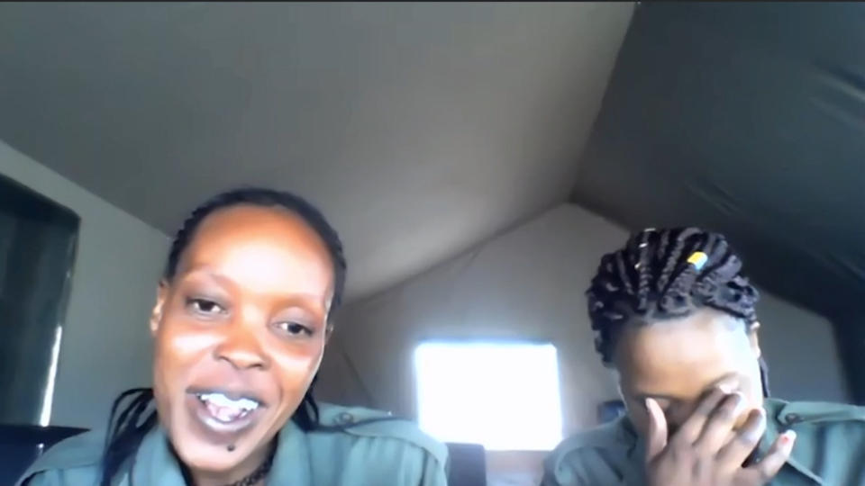 Screenshot of Beatrice Sailepu and Eunice Mantei speaking via video link.