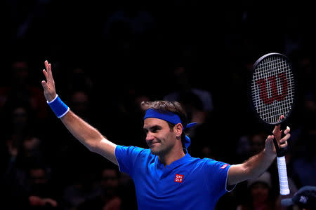 Tennis - ATP Finals - The O2, London, Britain - November 13, 2018 Switzerland's Roger Federer celebrates winning his group stage match against Austria's Dominic Thiem Action Images via Reuters/Andrew Couldridge