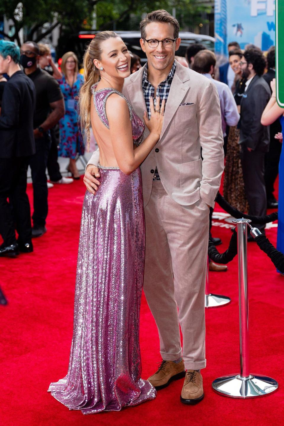 Blake Lively (L) and Ryan Reynolds attend the "Free Guy" New York premiere at AMC Lincoln Square Theater in the Upper West Side on August 03, 2021 in New York City