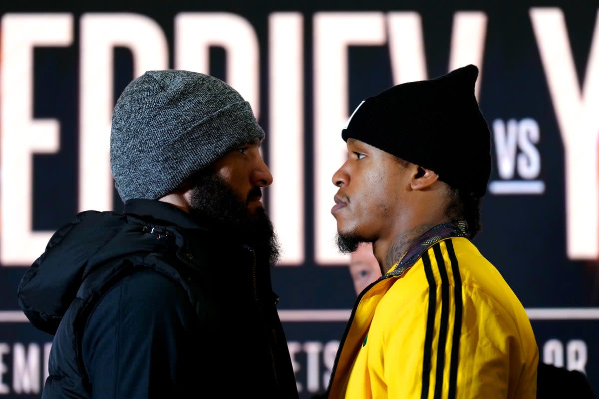 Artur Beterbiev (left) and Anthony Yarde face off during a press conference at Brentford Civic Centre, London (John Walton/PA) (PA Wire)