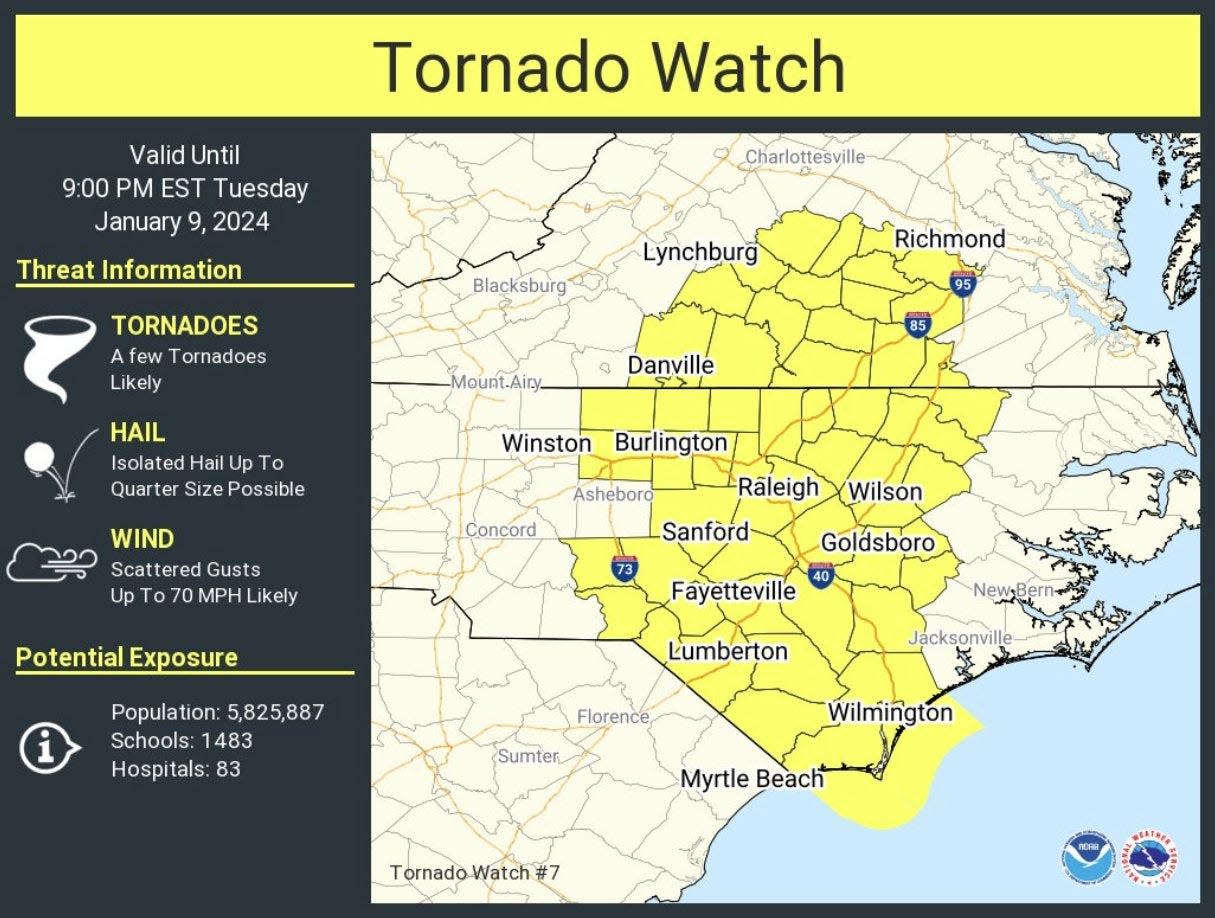 The Cape Fear region is under a tornado watch until 9 p.m. Tuesday.
