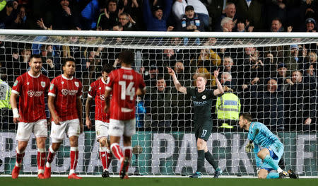 Soccer Football - Carabao Cup Semi Final Second Leg - Bristol City vs Manchester City - Ashton Gate Stadium, Bristol, Britain - January 23, 2018 Manchester City's Kevin De Bruyne celebrates scoring their third goal Action Images via Reuters/Carl Recine