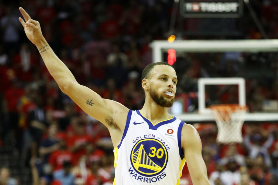 Stephen Curry caught fire after halftime, leading the Warriors back from an early deficit and on to their fourth straight NBA Finals. (Getty)