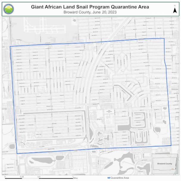 PHOTO: The Florida Department of Agriculture and Consumer Services (FDACS) shared a map indicating the Giant African Land Snail Program Quarantine Area. (Florida Department of Agriculture and Consumer Services (FDACS))