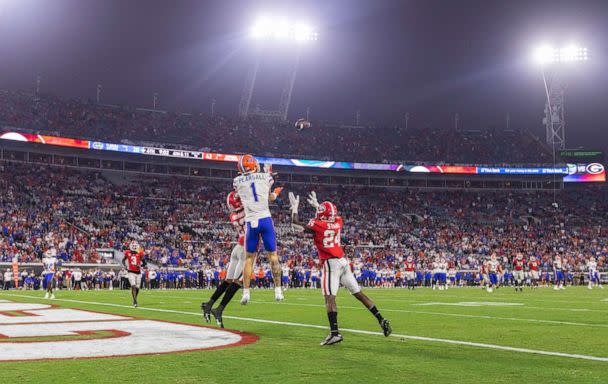 PHOTO: Ricky Pearsall of the Florida Gators attempts to catch a pass during the second half of a game against the Georgia Bulldogs at TIAA Bank Field on Oct. 29, 2022 in Jacksonville, Fla. (James Gilbert/Getty Images)
