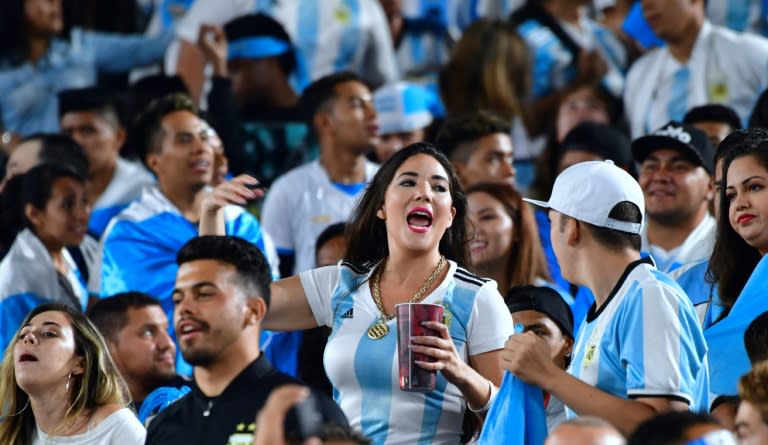 Argentine fans celebrate their team's win over Guatemala on September 7 2018