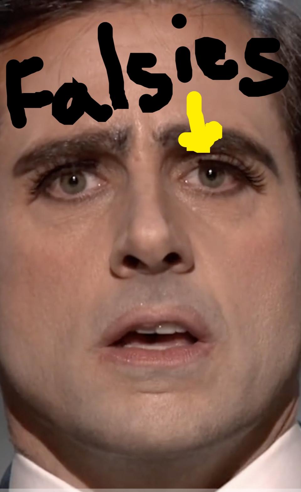 Arrow pointing to Steve Carell's eyelashes