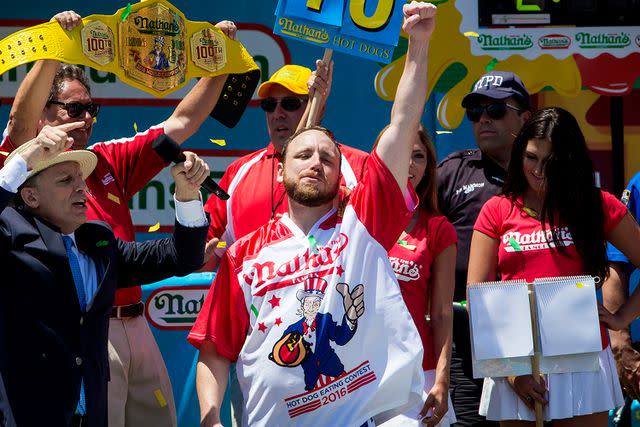 <p>Eric Thayer/Getty </p> Joey Chestnut in 2016