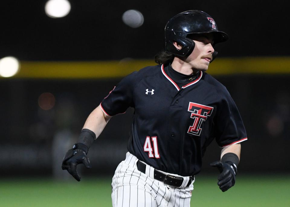 Texas Tech left fielder Nolen Hester (41) is one of six seniors who will be honored during the Red Raiders final regular-season series against Kansas. The Red Raiders host the Jayhawks at 6:30 p.m. Thursday, 6:30 p.m. Friday and 2 p.m. Saturday.