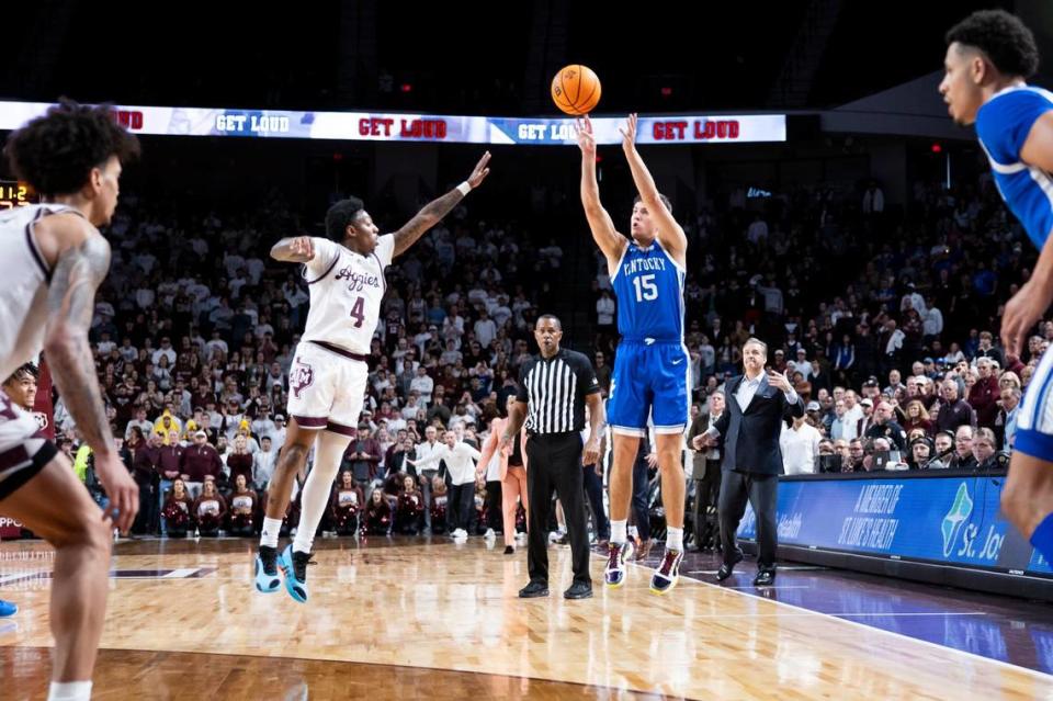 Kentucky guard Reed Sheppard (15) is projected as a lottery pick in the 2024 NBA draft.