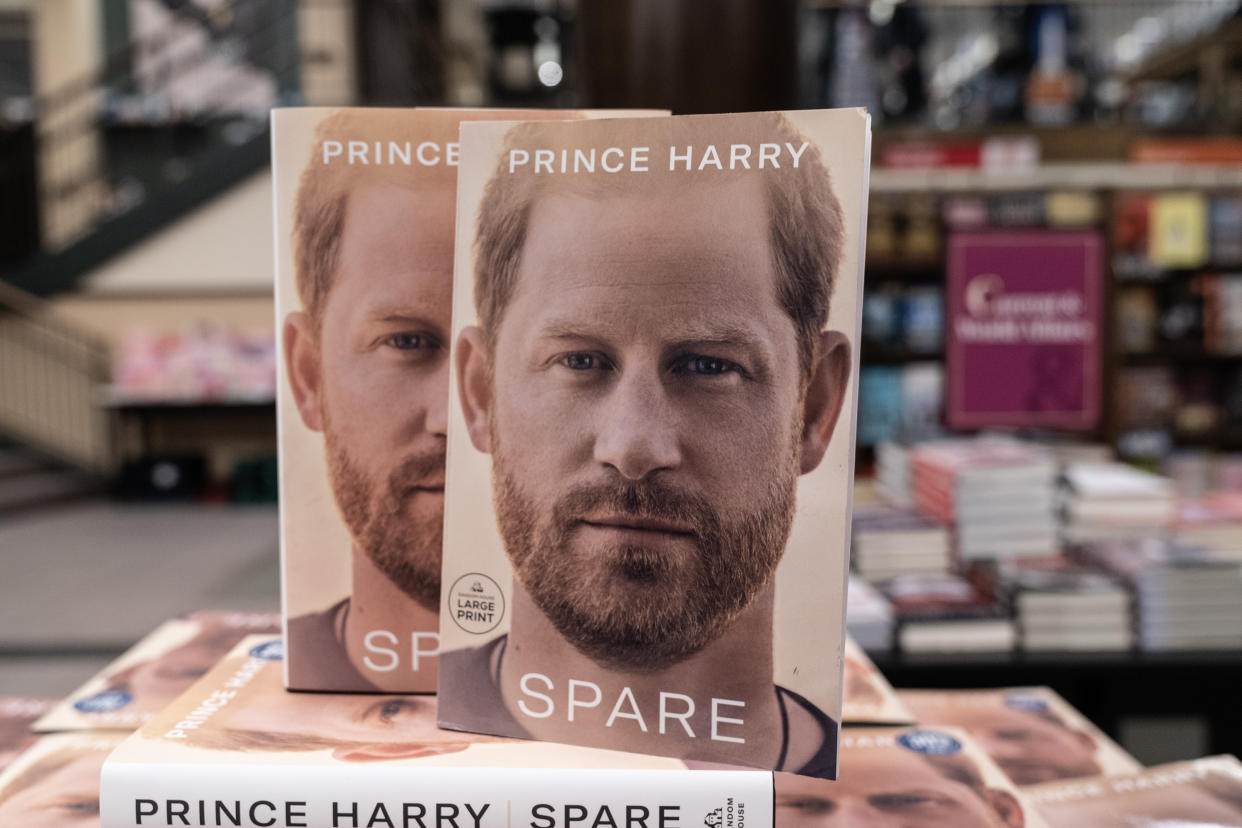 NEW YORK, UNITED STATES - 2023/01/10: Book by Prince Harry, Duke of Sussex memoir titled Spare went on sale and seen on display at the Barnes & Noble bookstore. Book has been ghostwritten by JR Moehringer. (Photo by Lev Radin/Pacific Press/LightRocket via Getty Images)