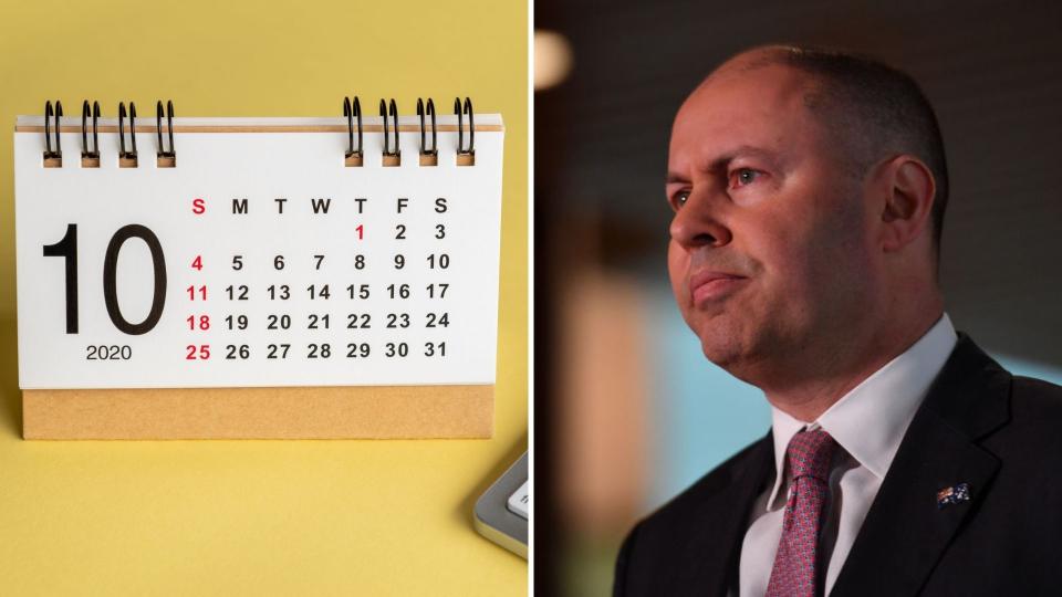 October calendar, federal Treasurer Josh Frydenberg. Budget date concept. Images: Getty