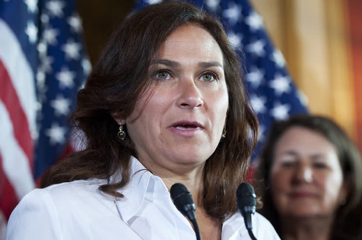 Ilyse Hogue speaks at a news conference in the Capitol.