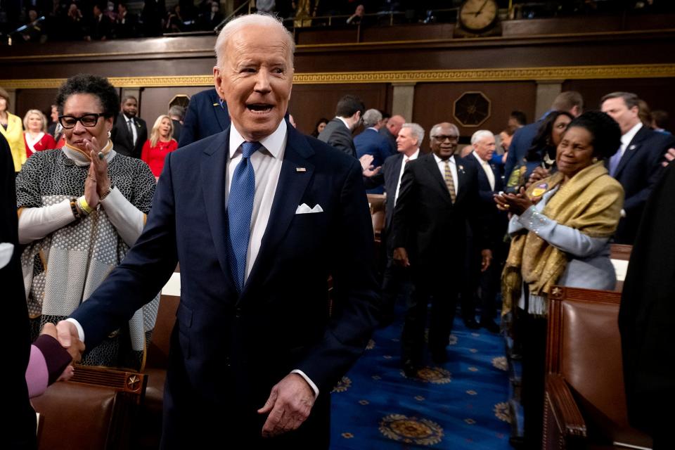 President Joe Biden arrives to deliver his first State of the Union address to a joint session of Congress at the Capitol, Tuesday, March 1, 2022, in Washington. 