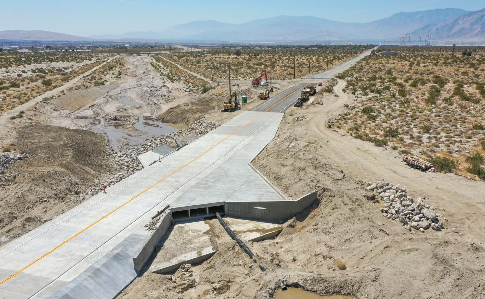 North Indian Canyon Drive in Desert Hot Springs, seen Wednesday, is set to reopen Friday, May 3, being closed since Hilary, the powerful storm that hit in August of 2023. The roadway has been closed between Mission Lakes and Pierson boulevards.