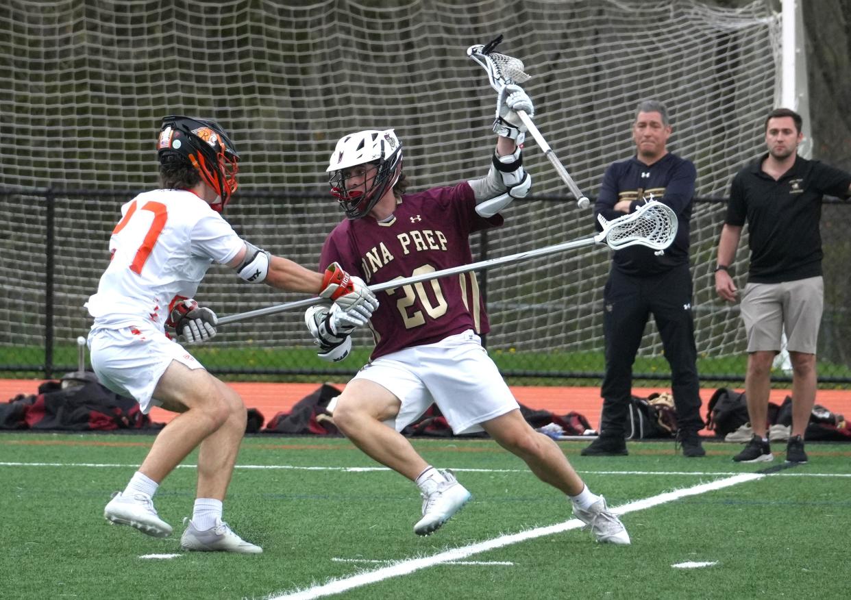 Iona Prep sophomore had five goals and one assist in an overtime loss at Ridgefield, Conn. on April 29, 2024, giving him 37 goals and 39 assists on the season.