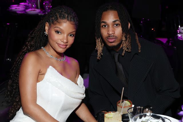 <p>Leon Bennett/Getty</p> Halle Bailey and DDG on February 01, 2024