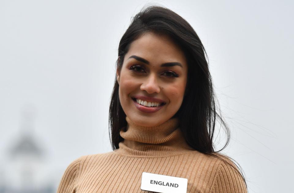 Bhasha Mukherjee at a photo call for the 69th Miss World festival and final in London on Nov. 21. (Photo: BEN STANSALL via Getty Images)